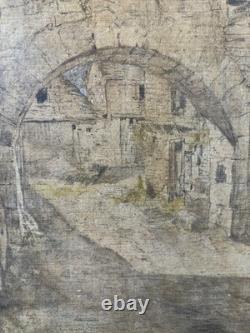 Old oil on canvas study of a medieval village French School 19th-20th century