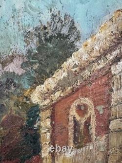 Old oil on panel, Orientalist view of a mosque in a landscape / to res