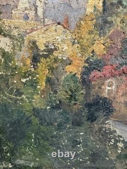 Old oil on panel, Orientalist view of a mosque in a landscape / to res