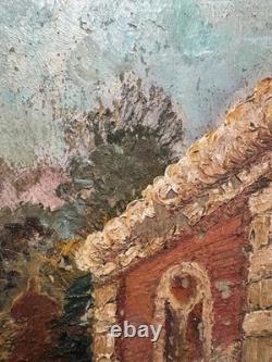 Old oil on panel, Orientalist view of a mosque in a landscape / to res