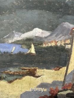 Old oil on panel. Presumed view of the Basque Country, Biarritz, France