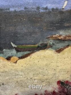 Old oil on panel. Presumed view of the Basque Country, Biarritz, France