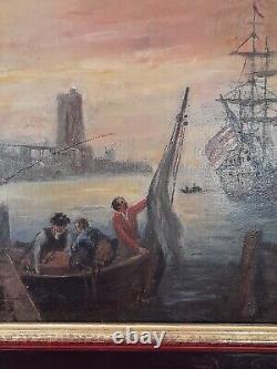 Old oil on panel after CLAUDE JOSEPH VERNET marine landscape port 19th century