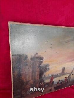 Old oil on panel after CLAUDE JOSEPH VERNET marine landscape port 19th century