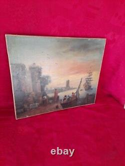 Old oil on panel after CLAUDE JOSEPH VERNET marine landscape port 19th century