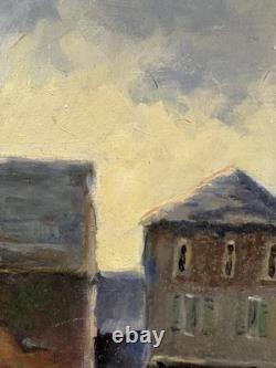 Old oil on panel from the early 20th century depicting the city of Chartres, Eure-et-Loir
