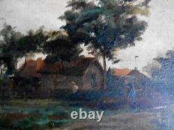 Old oil on panel painting Berry Indre the vegetable garden farm