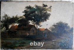 Old oil on panel painting Berry Indre the vegetable garden farm