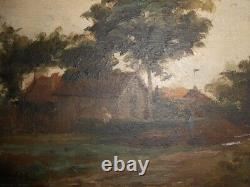 Old oil on panel painting Berry Indre the vegetable garden farm