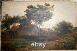 Old oil on panel painting Berry Indre the vegetable garden farm
