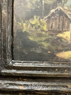 Old oil on panel signed Landscape of the Pyrenees or the Alps