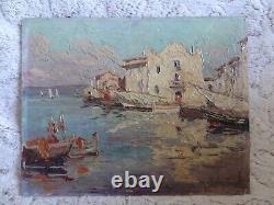 Old oil on panel signed M Isnardon port of Martigues XX