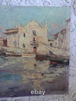 Old oil on panel signed M Isnardon port of Martigues XX