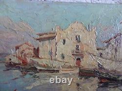 Old oil on panel signed M Isnardon port of Martigues XX