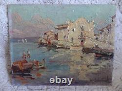 Old oil on panel signed M Isnardon port of Martigues XX