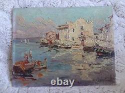 Old oil on panel signed M Isnardon port of Martigues XX