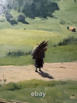 Old oil on panel signed Maxime, landscape set in a forest on the back