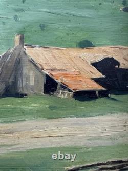 Old oil on panel signed Maxime, landscape set in a forest on the back