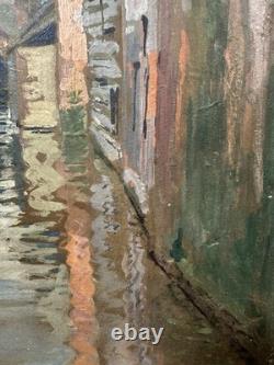 Old oil on panel signed and titled 'Old Annecy' label on the back