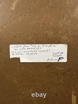 Old oil on panel signed and titled 'Old Annecy' label on the back