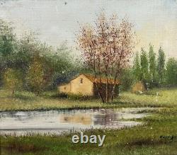 Old oil on panel, signed, lakeside landscape, circa 1940, French School