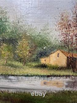 Old oil on panel, signed, lakeside landscape, circa 1940, French School