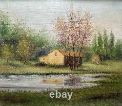 Old oil on panel, signed, lakeside landscape, circa 1940, French School