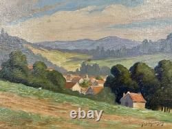 Old oil on panel signed landscape Mention Saint George French school