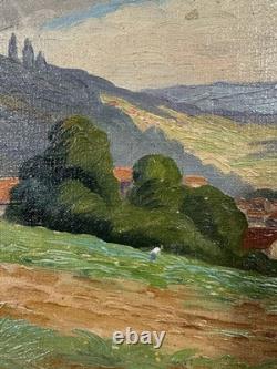 Old oil on panel signed landscape Mention Saint George French school