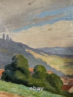 Old oil on panel signed landscape Mention Saint George French school