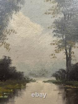 Old oil on panel signed landscape in the style of the Barbizon School