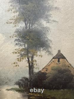 Old oil on panel signed landscape in the style of the Barbizon School