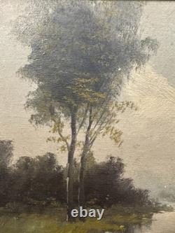 Old oil on panel signed landscape in the style of the Barbizon School