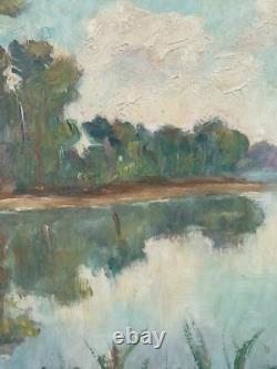Old oil on panel, signed lower right, post-impressionist landscape