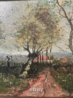 Old oil on panel, signed, sunny landscape, presumed Italian school