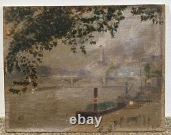 Old oil on panel signed, the Seine quays, Paris, Notre-Dame, France
