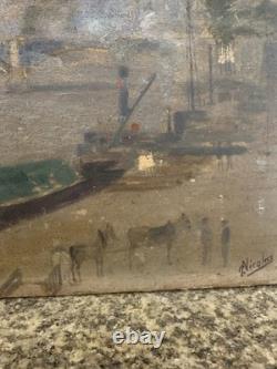 Old oil on panel signed, the Seine quays, Paris, Notre-Dame, France