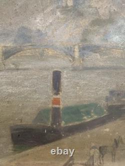 Old oil on panel signed, the Seine quays, Paris, Notre-Dame, France