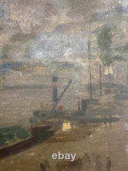 Old oil on panel signed, the Seine quays, Paris, Notre-Dame, France