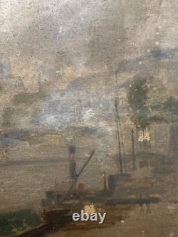 Old oil on panel signed, the Seine quays, Paris, Notre-Dame, France