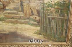 Old oil on paper, village, farm, peasant, 19th century