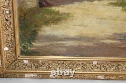 Old oil on paper, village, farm, peasant, 19th century