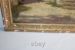 Old oil on paper, village, farm, peasant, 19th century