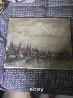 Old oil on wood canvas painting of a Dutch marine landscape by a renowned painter
