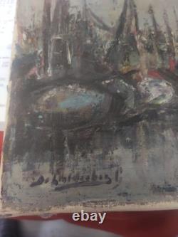 Old oil on wood canvas painting of a Dutch marine landscape by a renowned painter