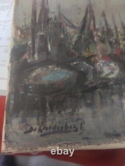 Old oil on wood canvas painting of a Dutch marine landscape by a renowned painter