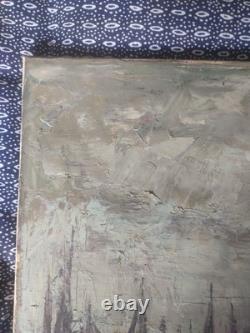 Old oil on wood canvas painting of a Dutch marine landscape by a renowned painter