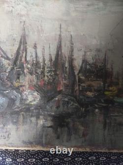 Old oil on wood canvas painting of a Dutch marine landscape by a renowned painter