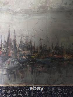 Old oil on wood canvas painting of a Dutch marine landscape by a renowned painter