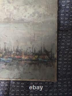 Old oil on wood canvas painting of a Dutch marine landscape by a renowned painter